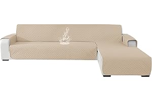 Ystyle Pokrowiec Na Sofę Narożnik 3-Osobową, Wodoodporny Ochraniacz Na Kanapę Z Lewym Prawym Półwyspem, Dwustronny Pikowany Pokrowce Na Kanapę Kształcie Litery L (255cm, Beżowy)
