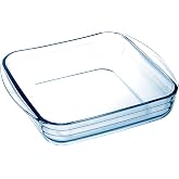 Tradineur Square Oven Dish, Made of Glass, Oven, Microwave, Freezer and Dishwasher Safe, 1.6 Litres, 2 x 25 x 22 cm