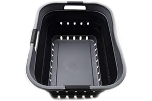 SAMMART 42L - Cesta plegable de plástico para la colada – Contenedor/organizador de almacenamiento plegable – Bañera portátil – Cesta para ahorrar espacio (1 unidad, color gris/negro)