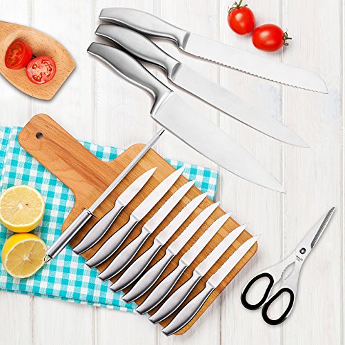 Topop 14-teiliges Edelstahl-Kochmesserset Messer Set (11 Messer, 1 Schärfstahl, 1 Paar Küchenschere, 1 Acrylständer) - 2