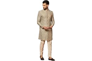 KISAH Men's Jacquard Indowestern Sherwani Pajama/Sherwani Kurta & Pajama Set – Regular Fit | Indian Wedding & Thanksgiving