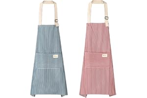 SJBAUTYO 2 Pezzi Grembiule Cucina Donna Cotone E Lino,con Tasca Grembiule per La Pulizia, Regolabile,per cucinare, cuocere, dipingere, lavori domestici