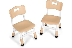 MAMIZO 2 PCS Kids Desk Chairs, Height Adjustable Children's Chairs with Backrest, Plastic Children's Seat from 2 Years, Children's Furniture for Children's Room, School, Max Load 100KG, Yellow