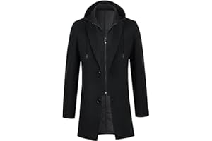 KTWOLEN Męski wełniany płaszcz trencz długi biznesowy wełniany na co dzień pikowana kurtka zimowa ciepły płaszcz z kapturem