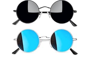 Joopin Lunettes de Soleil Rondes Polarisées Pour Homme et Femme Lunettes de Soleil Hippie Steampunk avec Monture Métal 46MM