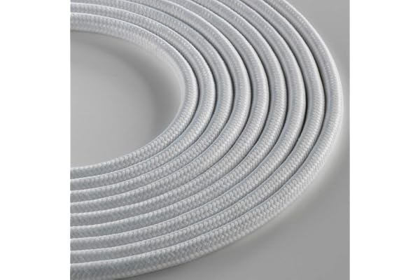 Klartext - Rund textilkabel LUMIÈRE för belysning, 3 x 0,75 mm, vit matt, 3 m | Uppmärksamhet: Jordkabel ingår i leveransen! Maximal säkerhet mot vibrationer!