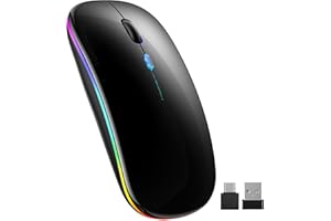 TECKNET Souris sans Fil Bluetooth 5.1, Rechargeable Souris avec Récepteur USB 2,4 GHz, 1600 DPI, Rétroéclairée de 7 Couleurs, Silencieuse, Portable, pour PC/Laptop/Mac, Noir