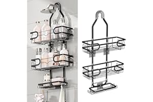 GZCZCC Mensola Doccia da Appendere a 3 Ripiani, Portasapone Doccia Senza Foratura, Portaoggetti da Doccia Sospesa in Metallo, Cestello di Scarico Doccia Appesa, Cestino Pensile da Bagno - Nero