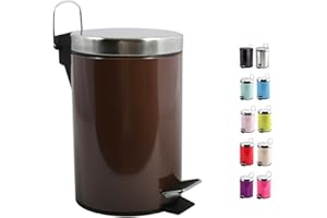 MSV Poubelle à cosmétiques Acier Inoxydable Marron avec Récipient intérieur Amovible Salle de Bains Poubelle à pédale Boîte à ordures – 3 litres