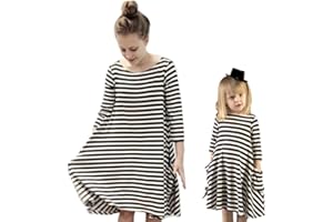Loalirando Vestido Familiar Verano Vestidos Sueltos para Madre e Hija de Rayas con Manga de 3/4 y Bolsillos