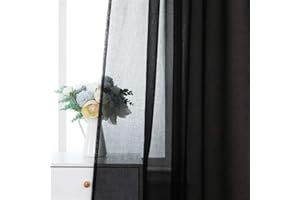 MIULEE 2 Piezas Cortinas Poliéster Translucida de Dormitorio Moderno Ventana Visillos Salon para Sala Cuarto Dormitorio Comedor Salon Cocina Salón 140x160cm Negro