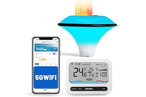 Inkbird Wi-Fi Soldriven Pooltermometer med Stämningsljus, P05R-W | Termometer med UV-index, Väderförhållanden, App-kontroll, för simbassänger, babybadkar, dammar, varmvattenpool, spa