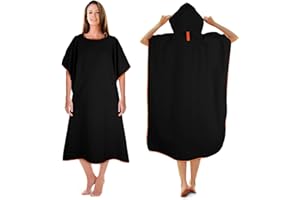 KUOGAS Poncho de Serviette, Poncho de Douche à Séchage Rapide en Microfibre (Noir, Medium)