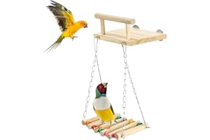 TeTupGa Bird Perches Platform Swing,Natural Wooden Bird Hammock Exercise Stands Parrot Perches Cage Toys for Parakeet Cockatiel Conure Lovebird Hamster Chinchilla