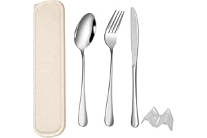QZLSAYSL Couverts Lunch Box de Camping, étui Renforcé avec Boucle, Couvert de Voyage, Le Travail et l'école, Lavable au Lave-Vaisselle- 5 pièces (beige)