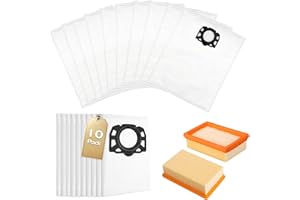 Aiuuee Kit 10 Sacs et 2 Filtres Aspirateur pour Karcher WD4 WD5 WD6 MV4 MV5 MV6, Sacs Filtre pour Karcher KFI 487, Accessoire pour Kärcher 2.863-006.0 Remplacement