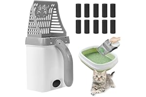 UptVin Katzenklo Schaufel mit Behälter, 2 In 1 Katzenstreuschaufel Abnehmbare mit Abfallbehälter Katzenstreu Entsorgungseimer mit 10 Rollen Abfallsäcken (15 Beutel pro Rolle) - Grau