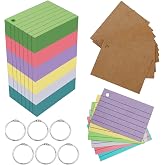 Leucasa 600 Pieces Flashcards A8 6 Colours with Kraft Paper and Ring Binding Study Cards Double-Sided Printing for Study, Rec
