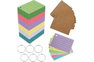 Leucasa 600 Pièces Flash Cards A8 6 Couleurs Fiches Bristol avec Papier Kraft et Anneau de Reliure Fiche de Revision Impression Recto Verso pour Étudier, Recettes, Cartes Mémo, Fournitures de Bureau