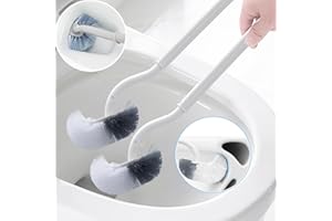 TIKYSKY Lot de 2 brosses WC incurvées coudées pour Un Nettoyage en Profondeur, Long Manche en Plastique et Poils Flexibles