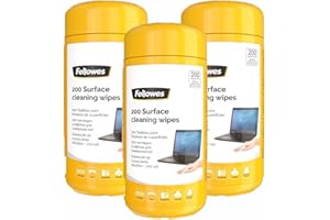 FIINIX 3 x Fellowes Performance 200 Pack Multi Surface Tech Wipes Tub | Anti-Static & Alcohol Free | Remove Dirt/Grease Work Space & Devices | 600 Wipes in Total