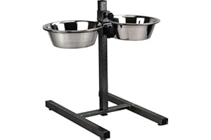 Sterling Ventures Variable Height Dog Pet 2 Bowls Feeding Water Station (Bowl Size 18 x 7cm)