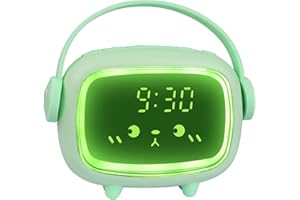 ‎POTUOPY Potuopy Wecker Kinder Digital für Jungen Mädchen, Dinosaurier Kinderwecker Digitaluhr mit Licht Snooze Alarm Countdown Lautstärke Einstellbar Kinder Wecker (Fleisch Grün)