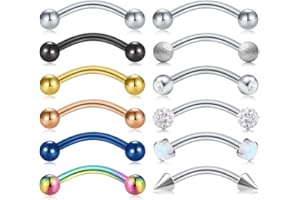 Briana Williams 12 Piezas Barra de Cejas Piercing Rook 16G Acero Quirúrgico Barbell Curvo Helix Daith Tragus Pendientes Joyería