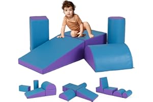 DREAMADE 5PCS Module de Motricité, Parcours Motricité Bébé en PU à Base d'eau & EPE, Jeut d'Éducation pour Enfants d'Âge Préscolaire, Convient à Maternelle, Maison (Bleu & Violet)