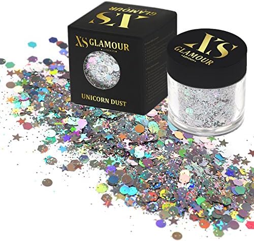 XS Glamour - UNICORN DUST Chunky Glitter ✮ 8g COSMETIC GLITTER ✮ Festival Glitter ✮ Sparkle ✮ Face Glitter ✮ Body Glitter ✮ Hair Glitter ✮ Nail Glitter