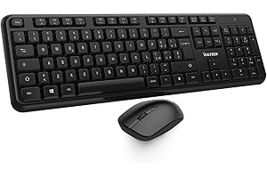 VulTech KM-811W Kit Tastiera e Mouse Wireless con Clic Silenziosi, Layout Italiano QWERTY Compatta, Tastierino Numerico, 12 Tasti Multimediali, Protezione Liquidi,PC/Mac/Linux - Nero