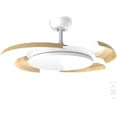 Cecotec Aero 4500 Puzzle Invisible White&amp;LightWood Fan | Light, Retractable Blades, 30W, DC Motor, Diameter 42", LED Light, C