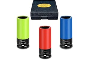 ZOZOA 1/2 Zoll Schlagschrauber Nüsse Set, 17 19 21 mm Radschrauben Nuss Set, Felgenschutz für Radwechsel, CR-MO, farbcodiert, nicht-zerkratzend, Schonhülsen für Alufelgen, ideal für die Automobilindustrie