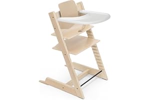 Trona Tripp Trapp de Stokke (Natural) con Bandeja Stokke (White) - Incluye Silla Tripp Trapp, Baby Set 2 para Niños de 6 a 36 Meses - Ajustable y Fácil de Limpiar