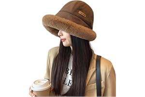 VNDUIFH Plus Velvet Thickened Bucket Hat，Women's Fashion Coldproof Padded Faux Fur Trimmed Fisherman Hat，Faux fur wide brim bucket hat