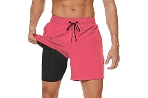 Arcweg Kąpielówki dla mężczyzn z kompresyjną wyściółką, 2 w 1, oddychające, elastyczne, treningowe, regulowane ściągacze z kieszeniami na zamek błyskawiczny