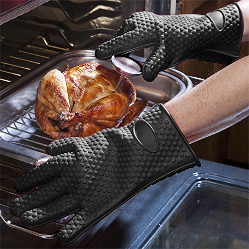KKtick Ofenhandschuhe Silikon Heat Resistant Grill Zubehör Kitchen Tools für Ihre Indoor&Outdoor Bedürfnisse Kochen, Widerstandshochtemperatur, Wärmedämmung, Superb Grip Oven mitts- 1 Paar(Schwarz) - 7