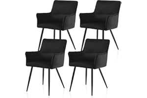 ‎TUKAILAI TUKAILAI Esszimmerstühle 4er Set,Samt Stuhl mit Armlehnen,gepolsterte Sitze,Küchenstuhl mit Rückenlehne Metallbeinen,Esszimmer,Schlafzimmer,Küche,Wohnzimmer,Restaurant,Freizeitstuhl modern,schwarz