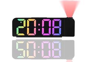 AONAT 180° Réveil Projecteur Plafond, 7" Grand Écran Horloge Numérique LED Projection, réveil à Projection pour Chambre à Coucher, Chargement USB, Luminosité Réglable, 12/24H pour Chambre Bureau