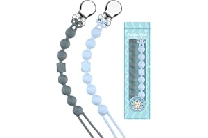 Yolnkos Attache Sucette Garçons Filles Silicone Soothie Tétine Clips Porte Accroche Chaîne Cadeau de Douche de Bébé Conception en Une Seule Pièce 2pcs(Bleu,Gris)