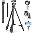 ULANZI TT51 Portable Tripod Stand I 360° Rotable Ball Head I Hidden Cold Shoe Phone Holder I 600g Lightweigt I 1.38m/51in Long I 5 Section Extenable Vlog Tripod