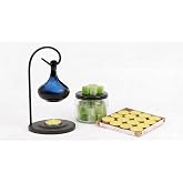 Vios Store Modern Seramik Buhurdanlık Seti - 16'lı Tealight Mum ve Değiştirilebilir Aroma Wax Hediye Paketi (Mavi-Siyah)