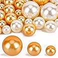 SUREAM Assorted Pearls and 2300PC Water Gel Beads, 100PC Floating No Hole Round Bead for Vase Fillers, Wedding, Birthday, Table Scatters, Centerpiece, Party Decor, 14/20/30mm, Ivory and Gold