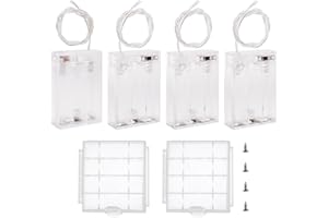 KUOQIY 4 PCS 3 AA Battery Holder, 3 x 1.5V AA 4.5V Battery Holder Case with ON/Off Switch Wire Leads & Cover, with Plastic Storage Box Screwdriver & Screws, Transparent