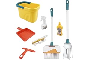 Absyrony Set Pulizia Bambini Giocattolo, Paletta Scopa Gioco, Set Pulizie, 8 Pezzi di Giochi di Ruolo per la casa, Giocattoli per Bambini dai 3 Anni in su, per Uso Interno ed Esterno