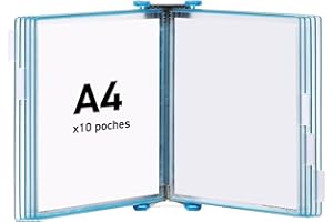DJOIS Tarifold Fr 414171 - Kit Support Mural Métal Candy Line avec 10 pochettes A4 PP pivots métal- couleur Bleu translucide