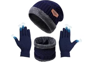 Aoreun 3in1 Inverno Berretto Scaldacollo Guanti Set, Cappello Sciarpa Guanti Invernale Set Uomo Donna 3 Pezzi Touch Screen Cappellino in Maglia per Outdoor Sport Running Bici Sci Moto