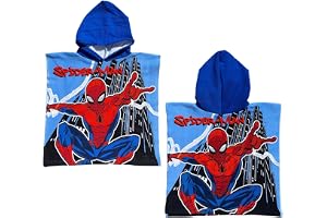 CARTOON Strandhandduk för barn, Spider-Man, 50 x 100 cm, badrock av mikrofiber, 100 % polyester, snabbtorkande, poncho med hu