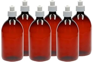 VENTON Set di 6 bottiglie vuote di plastica da riempire, 1 l, in plastica marrone con coperchio push-pull, contenitore da viaggio, bottiglie di ricarica, grandi bottiglie vuote da 1 l