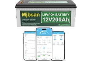 ‎MJBSAN Mjbsan 12V lifepo4 200ah Autobatterie mit Bluetooth Eingebauter 200A BMS, 2560Wh Deep Cycle Lithium Batterie, 8000+ Zyklen, Ideal für Wohnmobil, Solar Trailer, Boot und Camping